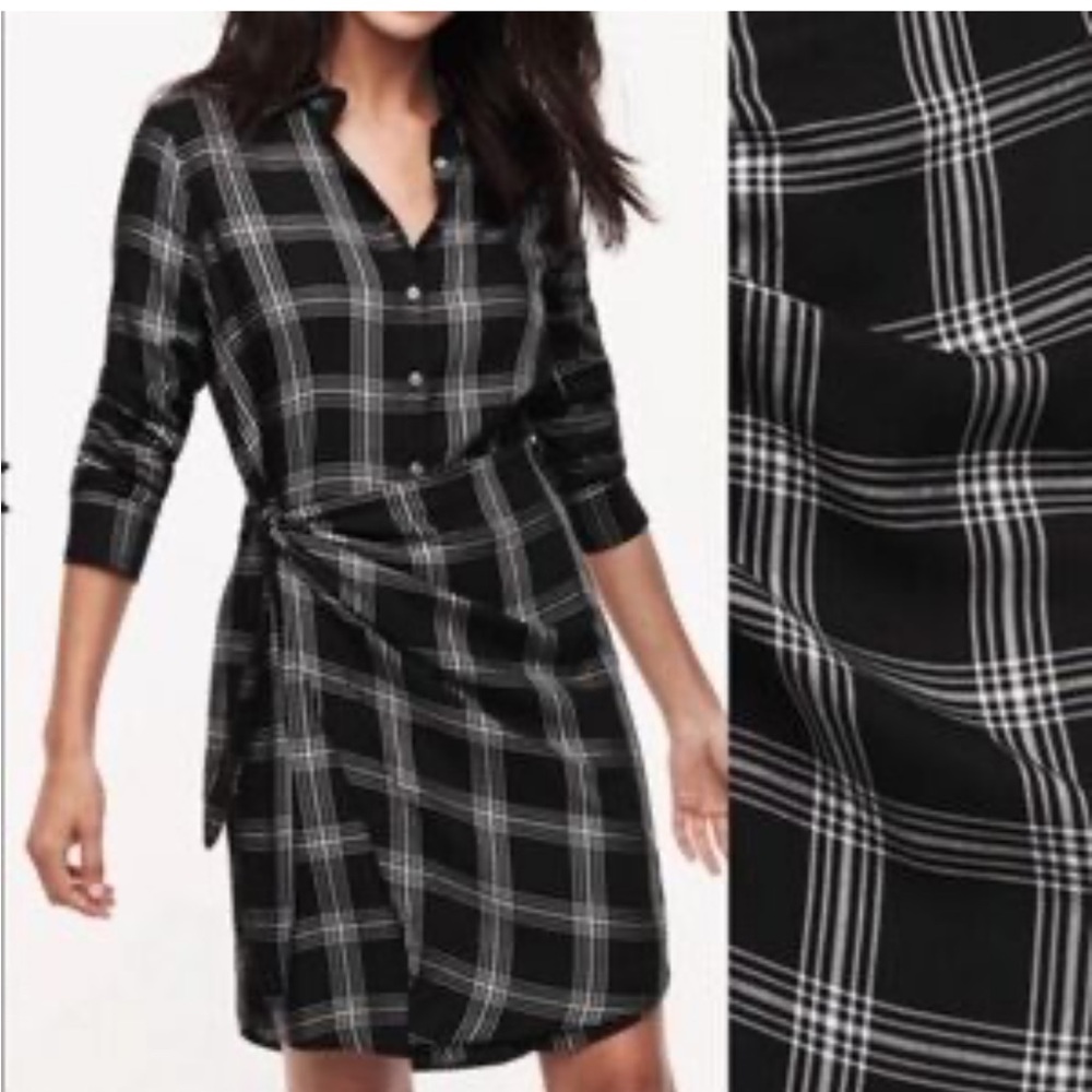 Untuckit dress Tessa Shirt Dress Plaid Black White Belted Button Front Size 8 - Picture 3 of 7